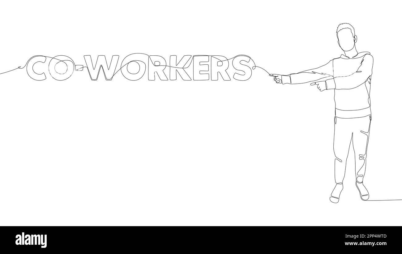 Eine fortlaufende Zeile, in der man mit dem Finger auf das Wort eines Kollegen zeigt. Vektorkonzept zur Darstellung dünner Linien. Kontur Zeichnen kreativer Ideen. Stock Vektor