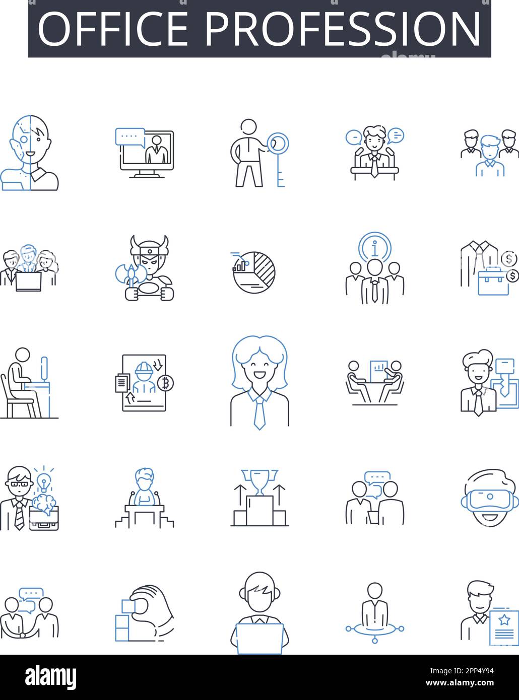 Symbolsammlung für Büroberufslinien. Budgetierung, Buchhaltung, Rechnungsstellung, Erstattung, Verfolgung, Reporting, Audit-Vektor und lineare Darstellung Stock Vektor