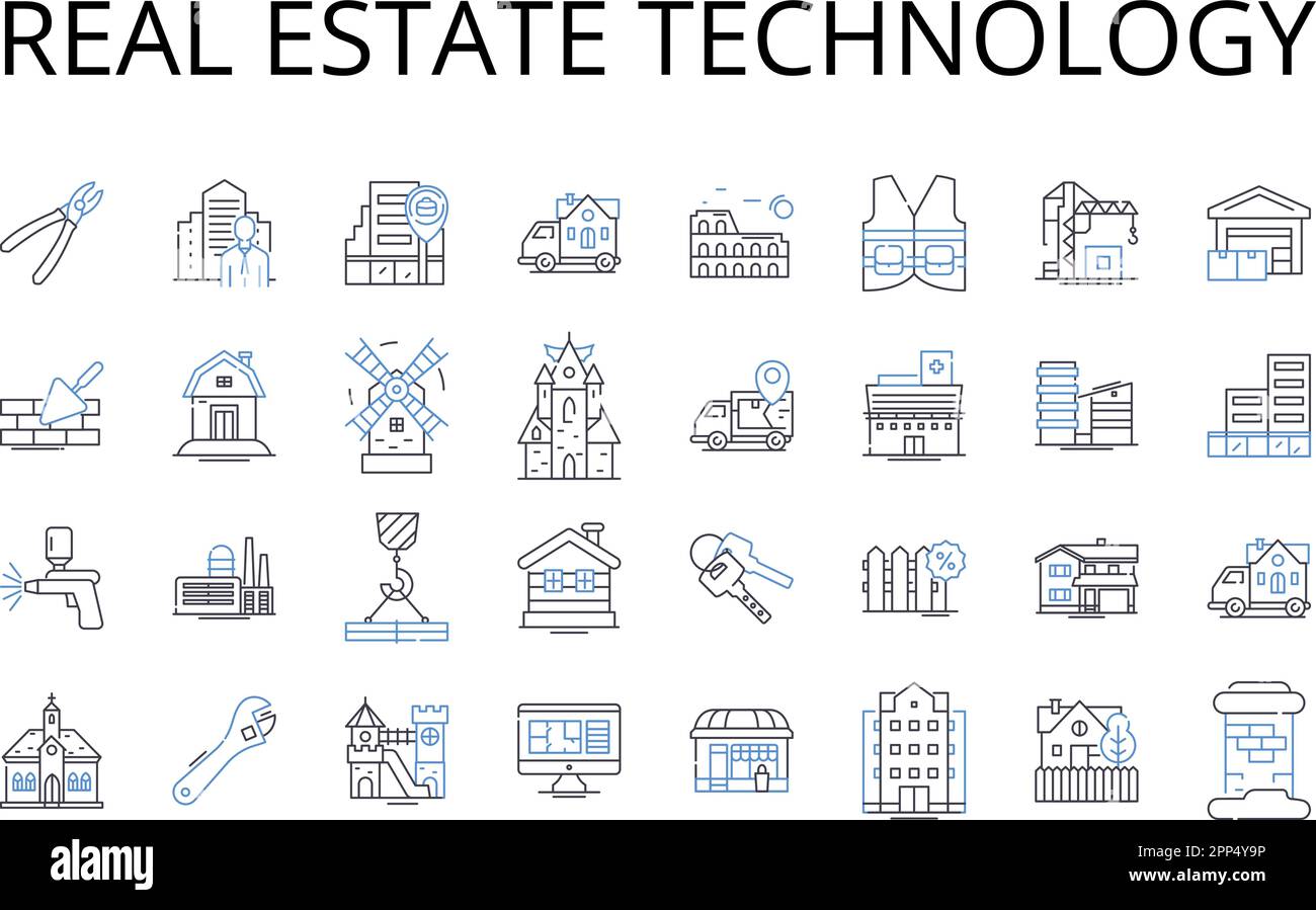 Sammlung von Symbolen der Reihe Real Estate Technology. PropTech