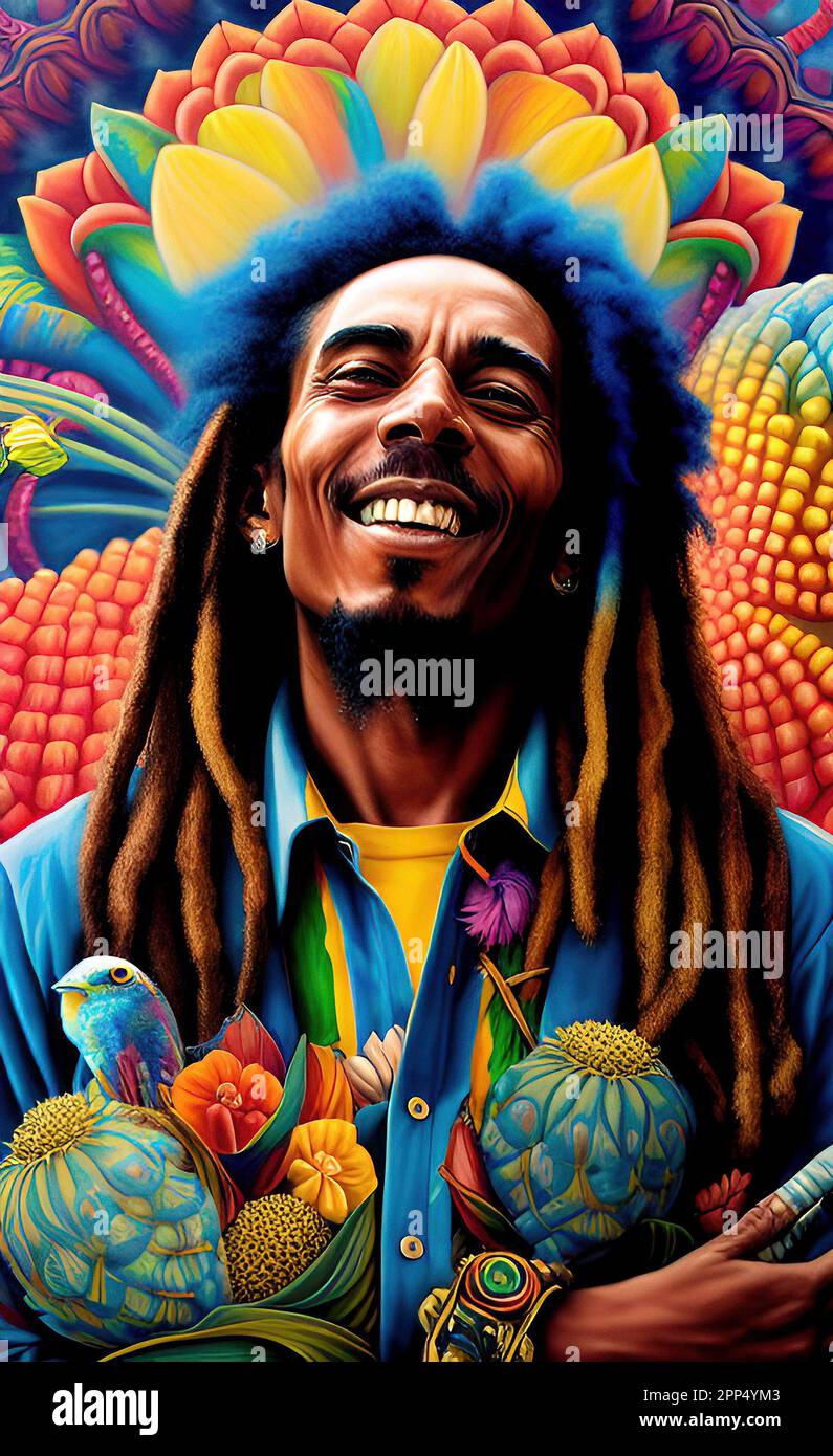 Bob Marley Farbenfrohes Porträt Stockfoto