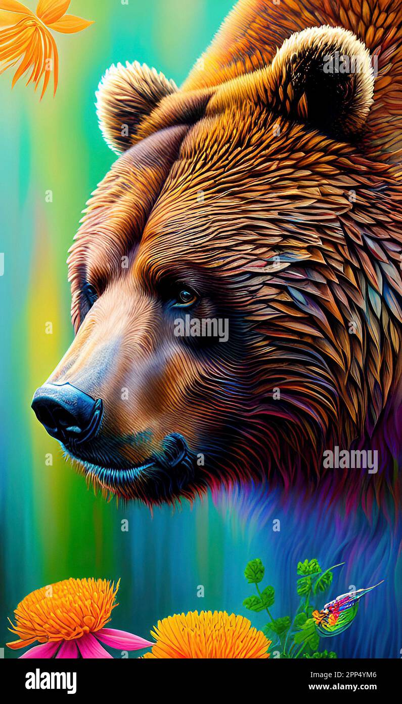 Farbenfrohe Grizzly-Bärenkunst Stockfoto