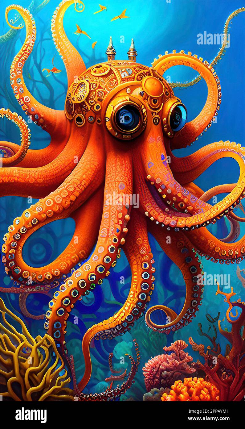 Fantasy Steampunk Octopus Stockfoto