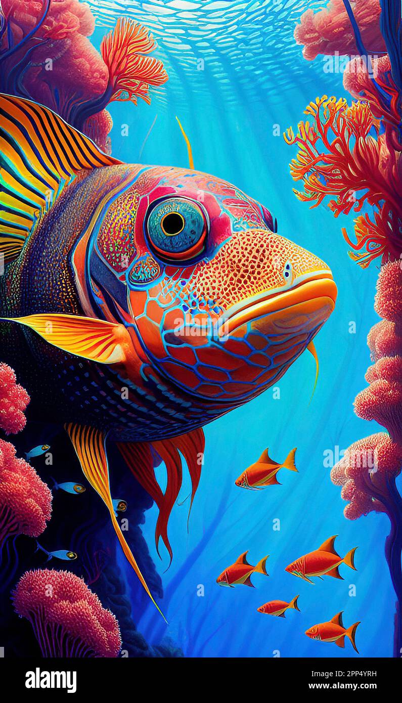 Farbenfrohe Tropische Fisch- Und Korallenriff-Kunst Stockfoto