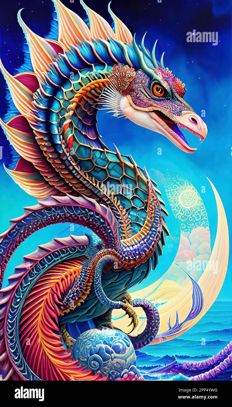 Fantasy Sea Dragon Illustration Stockfoto