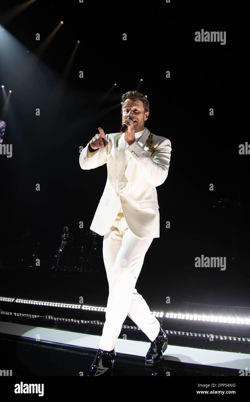 Glasgow, Großbritannien. 21. April 2023. Olly Murs tritt im OVO Hydro in Glasgow auf seiner „Hour Me“-Tour 2023 am 21. April auf: Glasgow Green at Winter Time/Alamy Live News Stockfoto