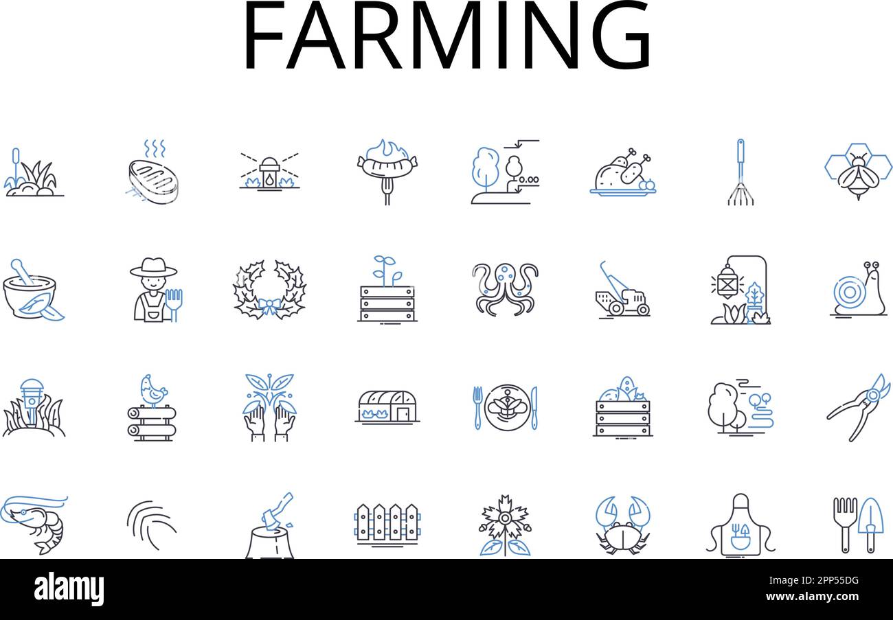 Kollektion mit Symbolen für landwirtschaftliche Linien. Landwirtschaft, Anbau, Gartenbau, Landwirtschaftsbetriebe, Gartenbau, „Farm-to-Table“, Agrarvektor und lineare Darstellung Stock Vektor