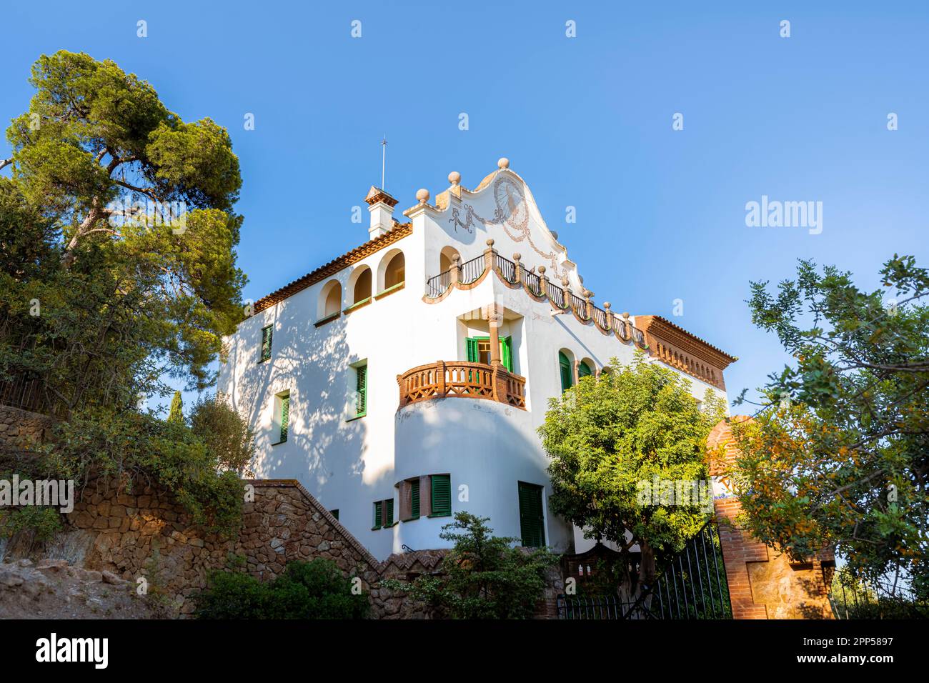 Casa Marti Trias i Domenech, Park Gueell, Antoni Gaudis Park, Barcelona, Katalonien, Spanien Stockfoto