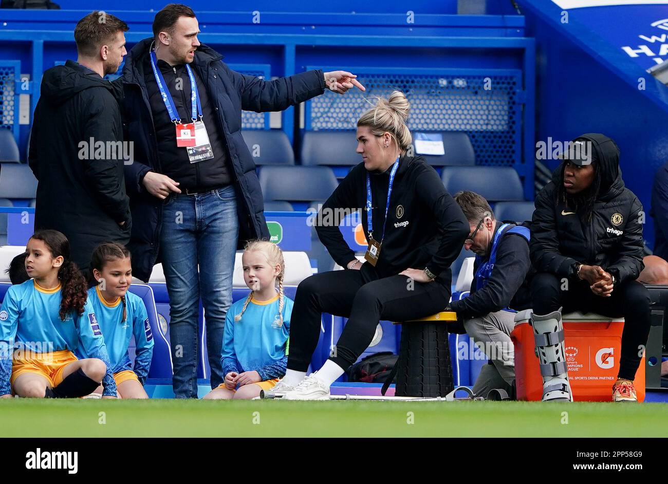 Chelsea Millie ist vor dem Halbfinale der UEFA Women's Champions League auf der ersten Etappe auf der Stamford Bridge, London. Foto: Samstag, 22. April 2023. Stockfoto