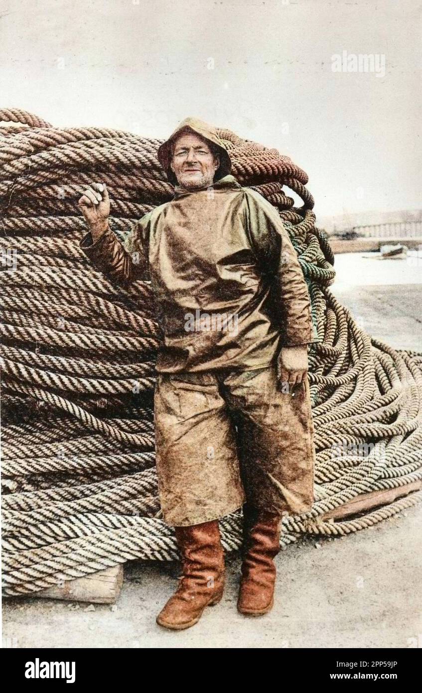 Carte postale d'un pecheur normand (Peche à la Morue) - Fotografie, Debüt du XXeme siècle. Stockfoto