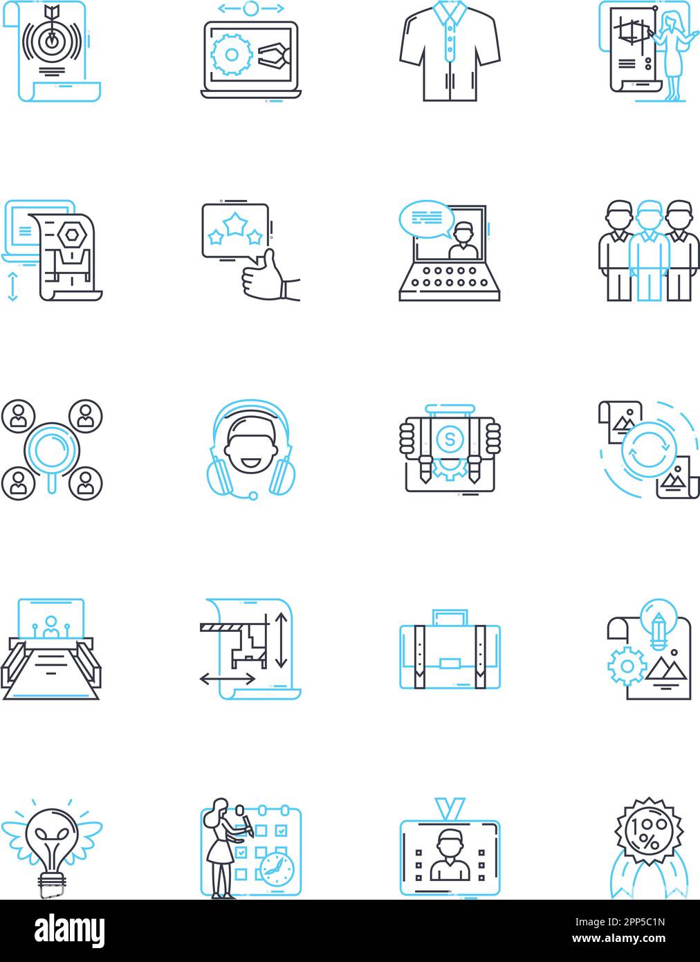 Satz linearer Symbole wird geschrieben. Kreativität, Ausdruck, Schreibkunst, Fantasie, Geschichtenerzählen, Poesie, Prose-Linien-Vektor und Konzeptzeichen Stock Vektor
