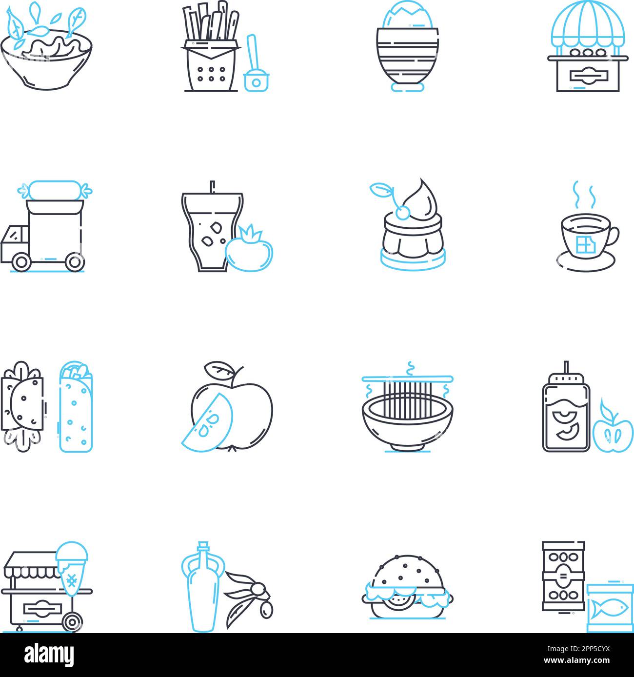 Lineare Deli-Symbole festgelegt. Sandwiches, Bagels, Suppen, Salate ...