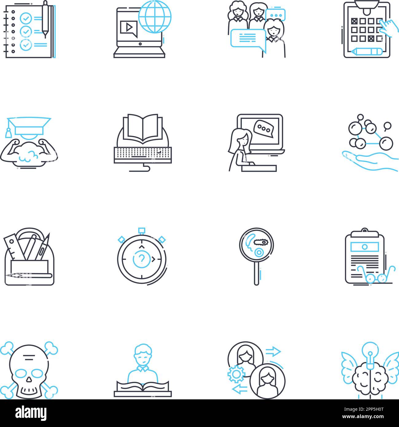 Lineare Symbole für virtuelle Schulbildung festgelegt. Online-Lernen, Fernunterricht, webbasiertes Lernen, Fernunterricht, E-Learning, Digitale Bildung Stock Vektor