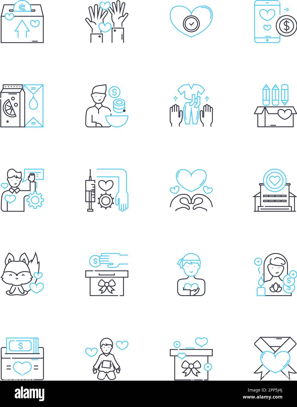 Altruismus - Lineare Symbole gesetzt. Mitgefühl, Freundlichkeit, Großzügigkeit, Selbstlosigkeit, Philanthropie, Wohltätige Zwecke, Give Line Vector und Concept Signs Stock Vektor