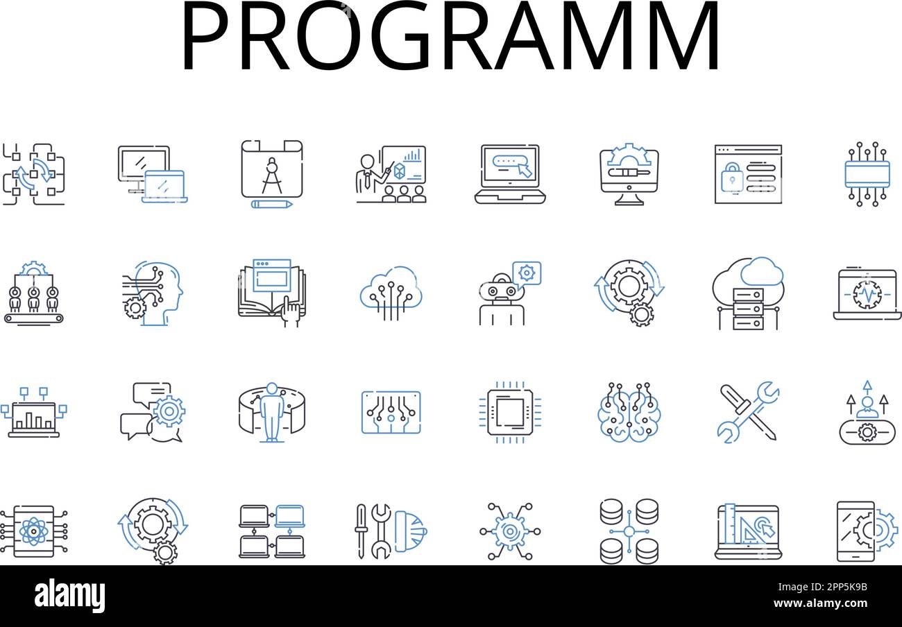 Symbolsammlung für Programmzeilen. Projekt, System, Anwendung, Anwendungssoftware, Softwareprogramm, Computersoftware, Codierungssoftware Vektor und Stock Vektor