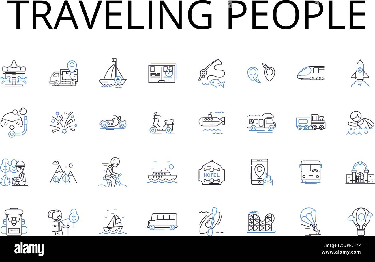 Liniensammlung für Reisende. Umherstreifende Nomaden, Wanderlust-Enthusiasten, Wanderreisende, abenteuerlustige Touristen, Jet-Setting-Reisende Stock Vektor
