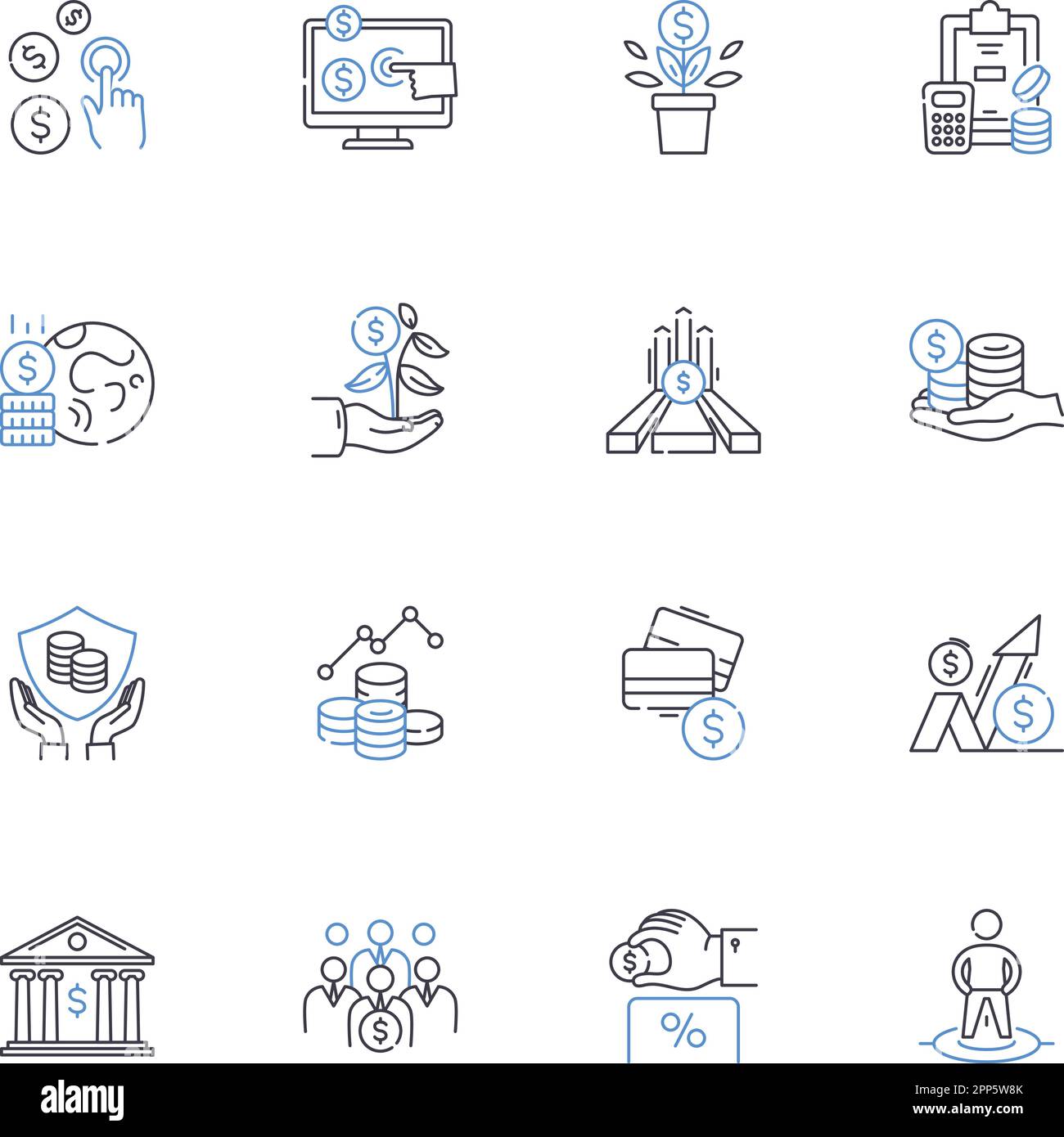 Symbolsammlung für das Securities Trading Center. Aktien, Anleihen, Aktien, Handel, Börse, Investition, Broker-Vektor und lineare Darstellung Stock Vektor