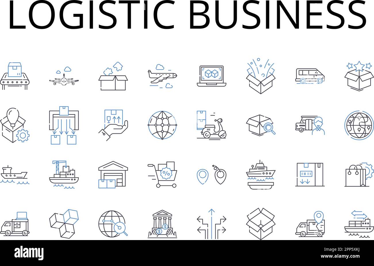 Symbolsammlung für logistische Geschäftsbereiche. Lieferkettenmanagement, Vertriebssystem, Transportdienste, Flottenmanagement, Lagerhaltung Stock Vektor