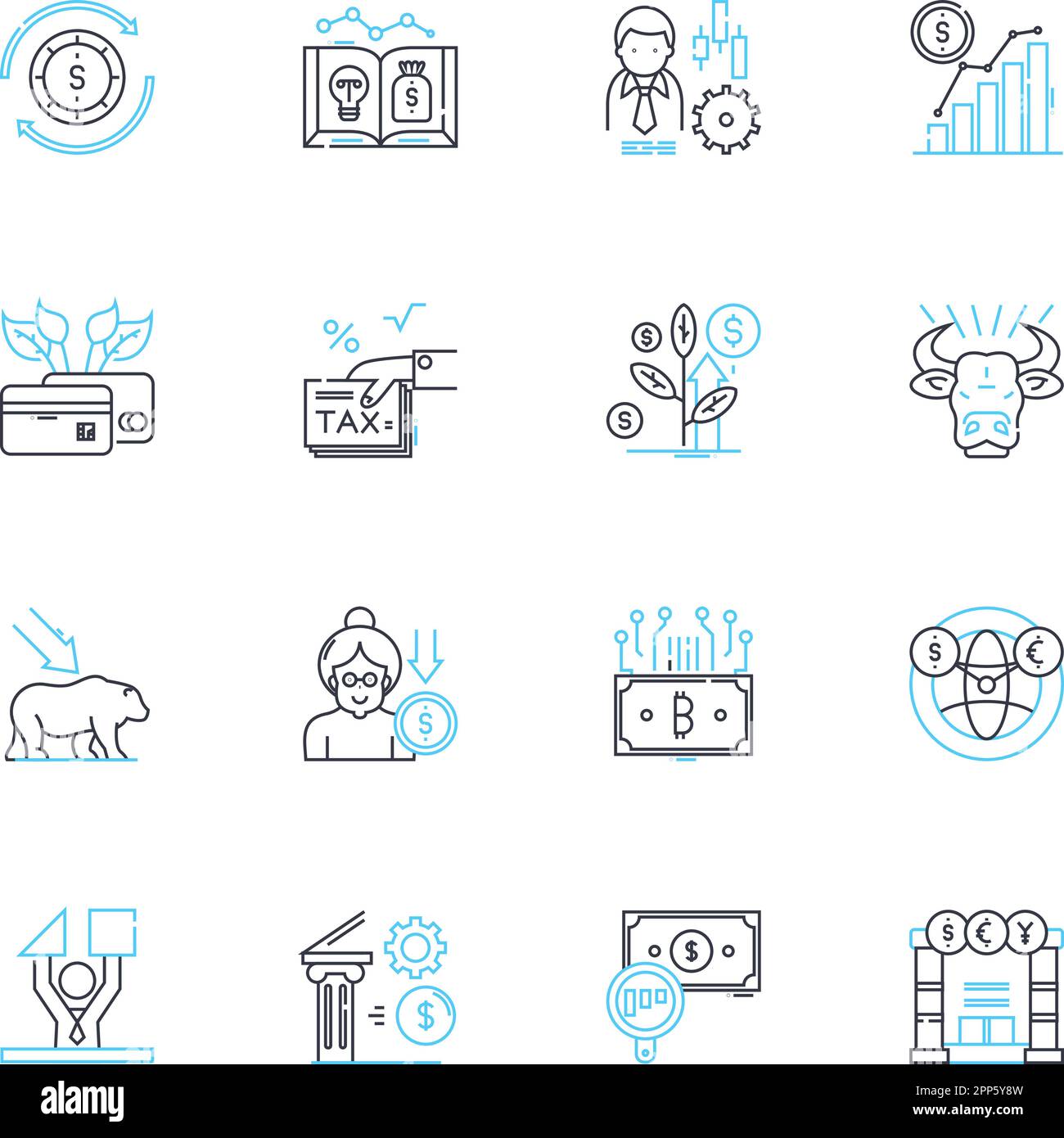 Lineare Symbolgruppe für Unternehmensfinanzierung. Venture, Investment, Seed, Angel, Funding, Kapital, Eigenkapitallinienvektor und Konzeptzeichen. Engel, Crowdfunding, Börsengang Stock Vektor