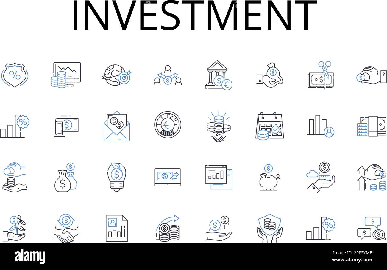 Symbolsammlung für Investitionslinien. Kapitalaufwand, Steuervermögen, finanzielle Einlage, Beteiligungsanteil, Wetten, Cash-Outlay, Kapitalfinanzierung Stock Vektor