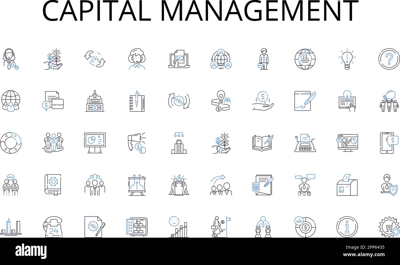Symbolsammlung für Kapitalmanagement-Positionen. Allianzen, Verbindungen, Partnerschaften, Kooperationen, Joint Ventures, Fusionen, Akquisitionsvektor und Stock Vektor