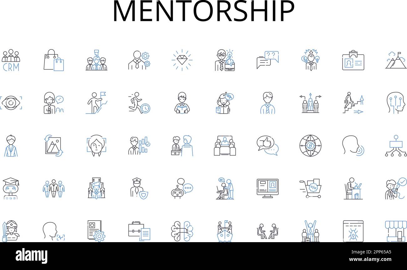 Symbolsammlung für Mentorenpositionen. Skyscape, Cityscape, Panorama, Vistas, Landscape, Dämmerung, Sonnenaufgangsvektor und lineare Darstellung. Sonnenuntergang, Malerisch Stock Vektor