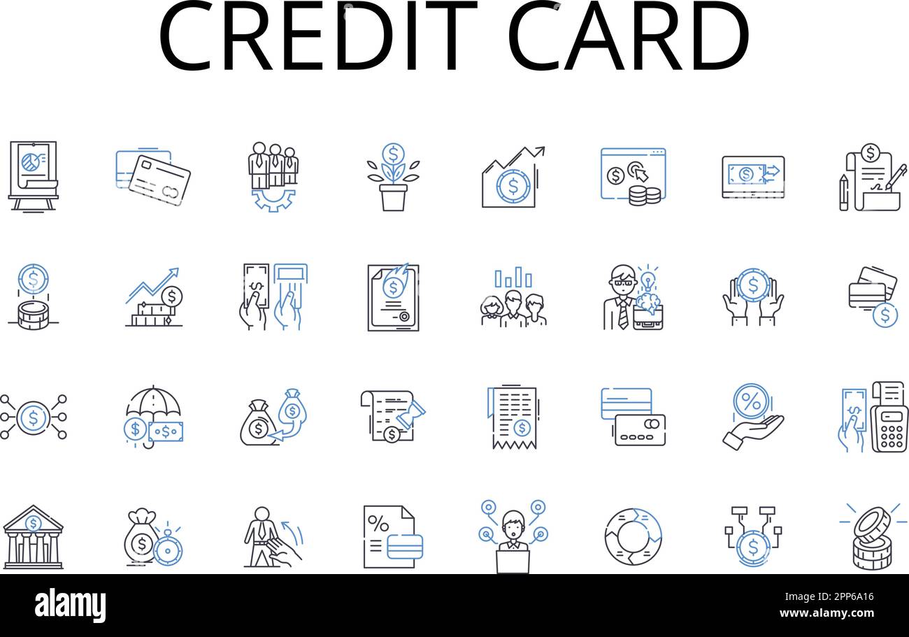 Symbolsammlung für Kreditkartenlinien. Debitkarte, Bankkonto, Zahlungsmethode, Plastic My, Kreditlinie, Zinssatz, bargeldloser Zahlungsvektor und Stock Vektor