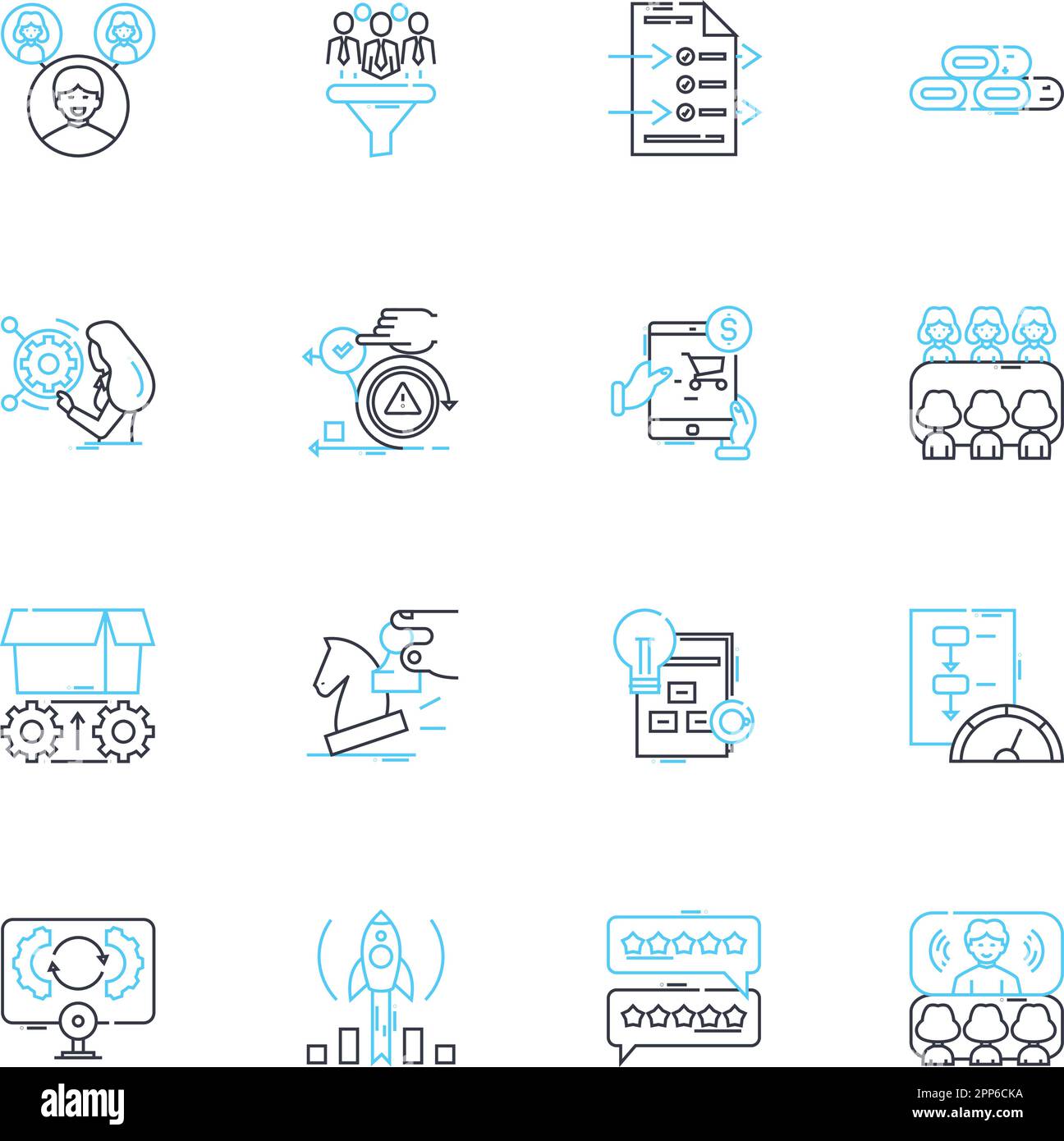 Linearer Symbolsatz für Rapid Prototyping. Iterativ, Agile, Design, Innovation, Präzision, Effizienz, Vektor der Fertigungsstraße und Konzeptzeichen. Drucken Stock Vektor