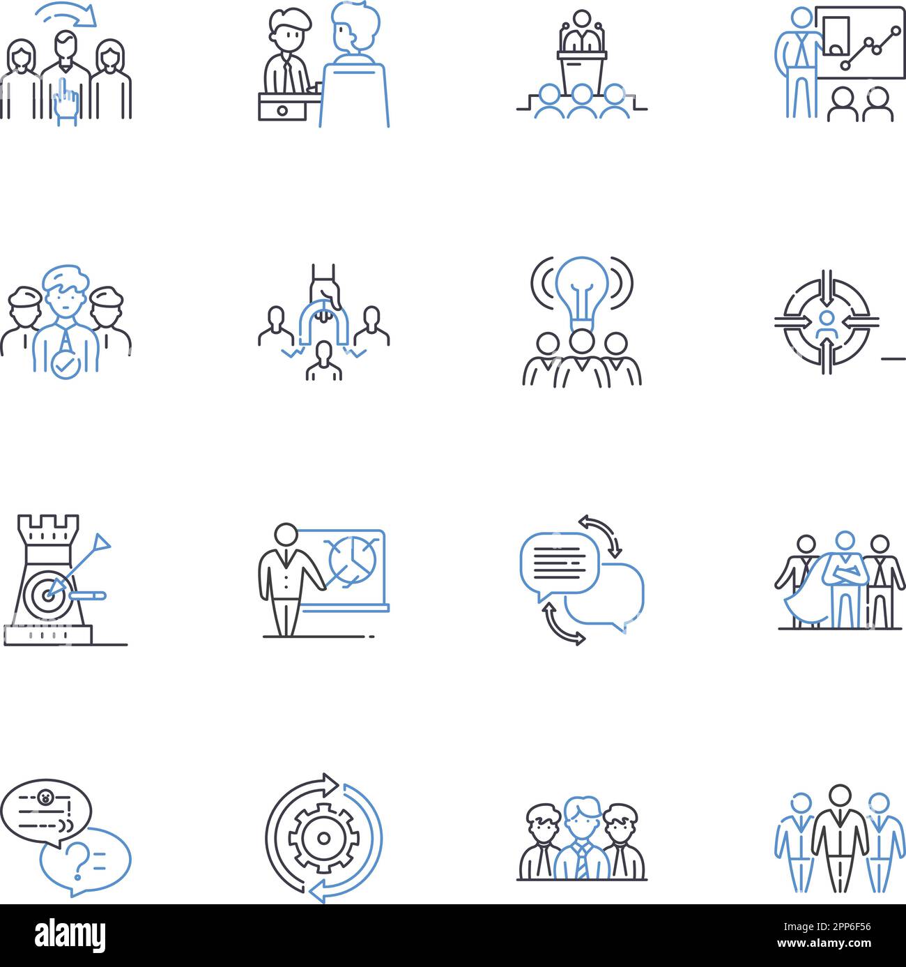 Sammlung von Symbolen für Trainingslinien emotionaler Intelligenz. Einfühlungsvermögen, Selbstwahrnehmung, Kommunikation, Mitgefühl, Widerstandsfähigkeit, Achtsamkeit, Zusammenarbeit Stock Vektor