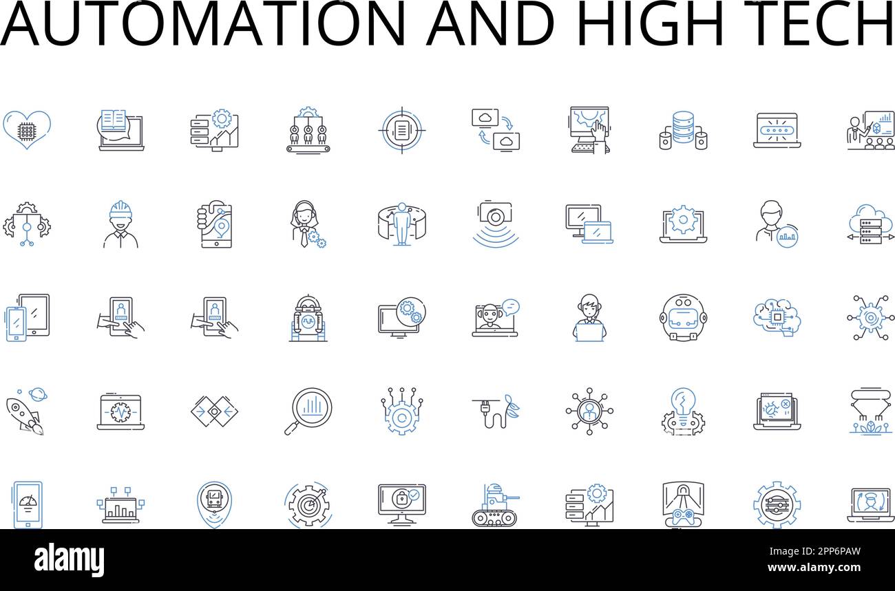 Symbolsammlung für Automation und High-Tech-Linien. Lesen, Wandern, Malen, Gartenarbeit, Angeln, Fotografie, Bewegungsvektor und lineare Darstellung Stock Vektor