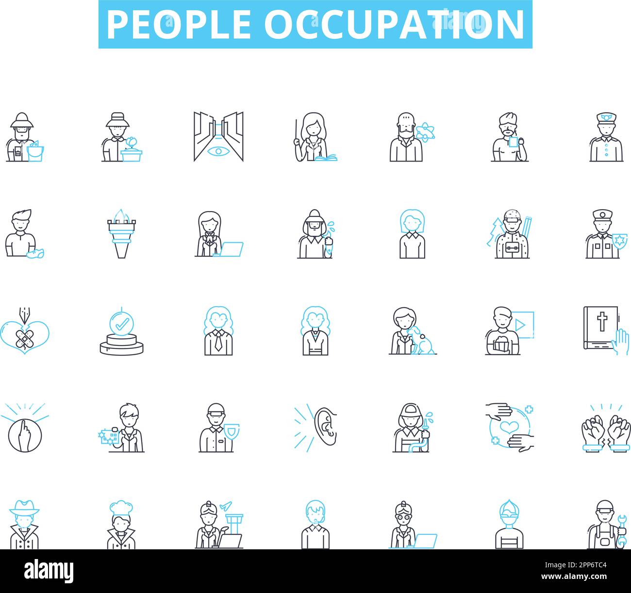 Lineare Symbole für Personenbeschäftigung festgelegt. Arzt, Lehrer, Anwalt, Ingenieur, Musiker, Künstler, Athleten Linienvektor und Konzeptzeichen. Autor, Koch, Buchhalter Stock Vektor