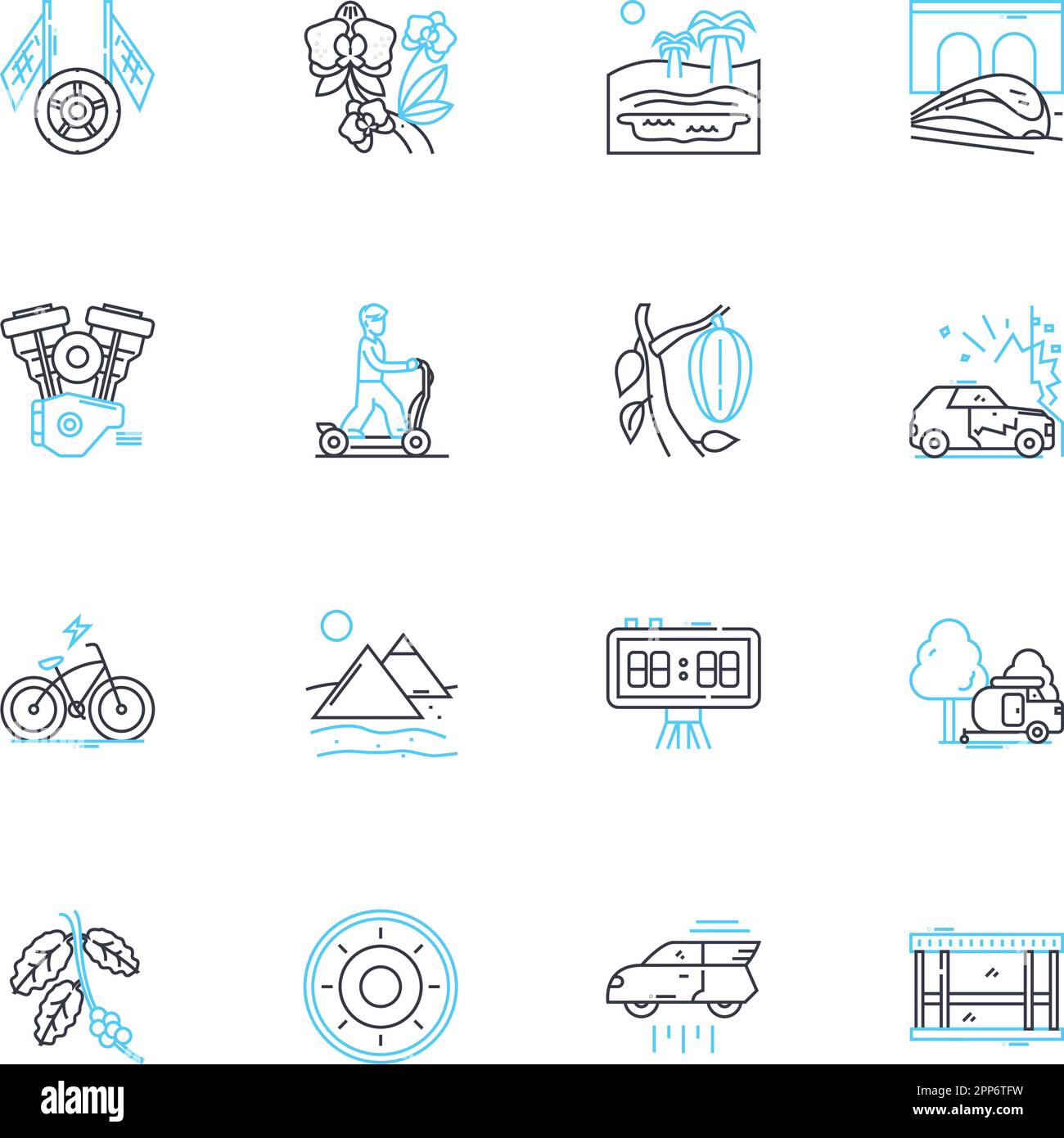 Lineare Symbole für Öko-Tourismus gesetzt. Wildnis, Nachhaltigkeit, Erhaltung, Abenteuer, Biologische Vielfalt, Vektor- und Konzeptschilder der Natur- und Wildtierlinie Stock Vektor