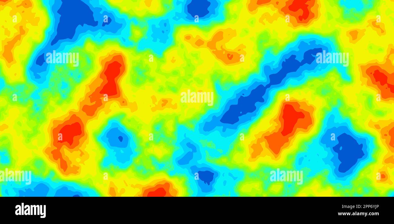 Abstrakte Vektorheatmap der Warm- und Kaltverteilung in der Landschaft. Infrarot-Thermografie Hintergrund. Das Konzept der globalen Erwärmung. Daten der Temperaturmessung Stock Vektor