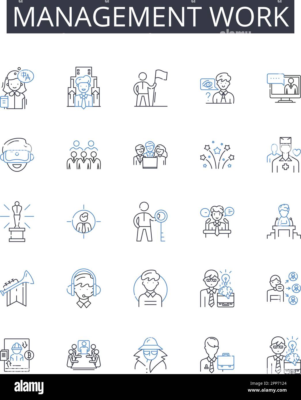 Symbolsammlung für Management-Arbeitslinien. Sicherheit, Schutz, Verschlüsselung, Firewall, Malware, Virus, Hacker Vektor und lineare Illustration. Cyberkriminalität Stock Vektor