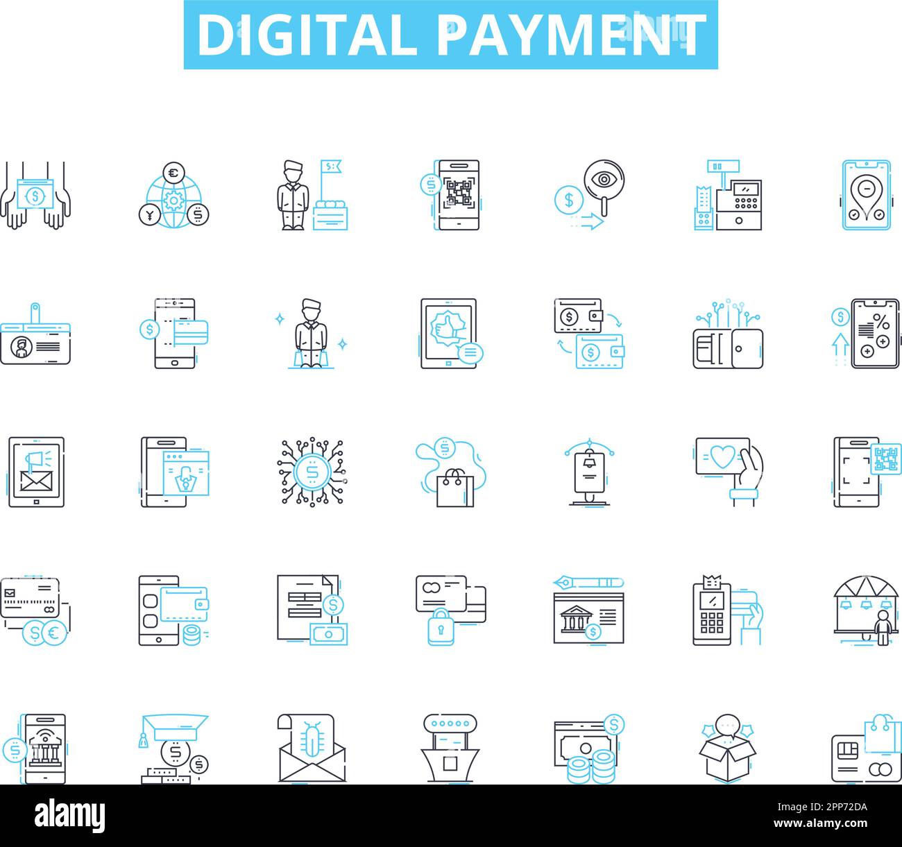 Lineare Symbole für digitale Zahlungen festgelegt. Paypal, Venmo, Apple Pay, Google Pay, Bitcoin, Kryptowährung, Vektor der mobilen Geldbörse und Konzeptzeichen Stock Vektor