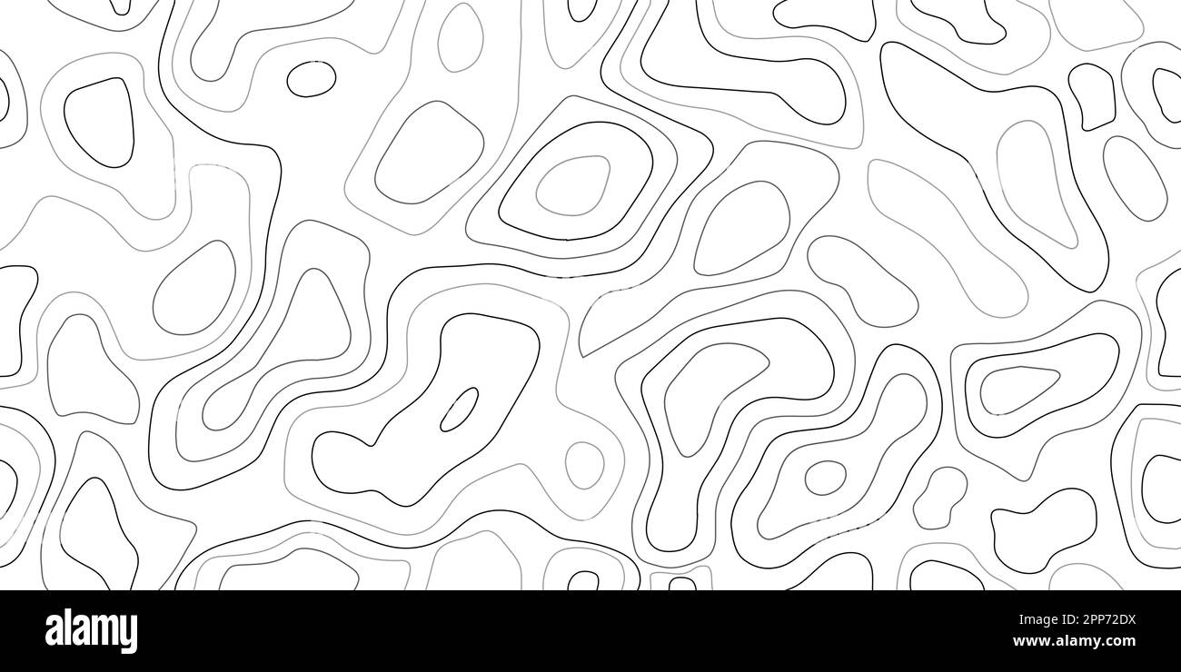 Meerestopografie. Skizzenhintergrund der Linienkarte, Geländetextur. Geo-Reliefkontur, Berghöhe, Wellenweg, Territoriennavigation, Topo-Raster. Hintergrund für geografische Skizzen. Vektordarstellung Stock Vektor