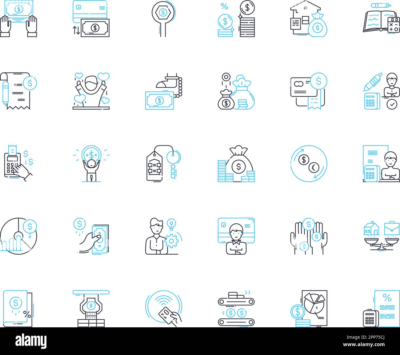 Lineare Symbole für Webdesign und -Entwicklung. Reaktionsschnell, benutzerfreundlich, E-Commerce, Mobil-freundlich, Navigation, Optimierung, Schnittstellenlinienvektor Stock Vektor