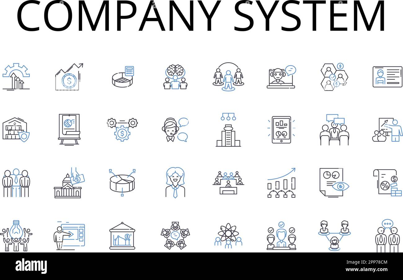 Kollektion mit Zeilensymbolen des Unternehmenssystems Geschäftsstruktur, Unternehmens-Framework, Unternehmensplattform, Organisations-Nerk, Unternehmensapparat, Fest Stock Vektor