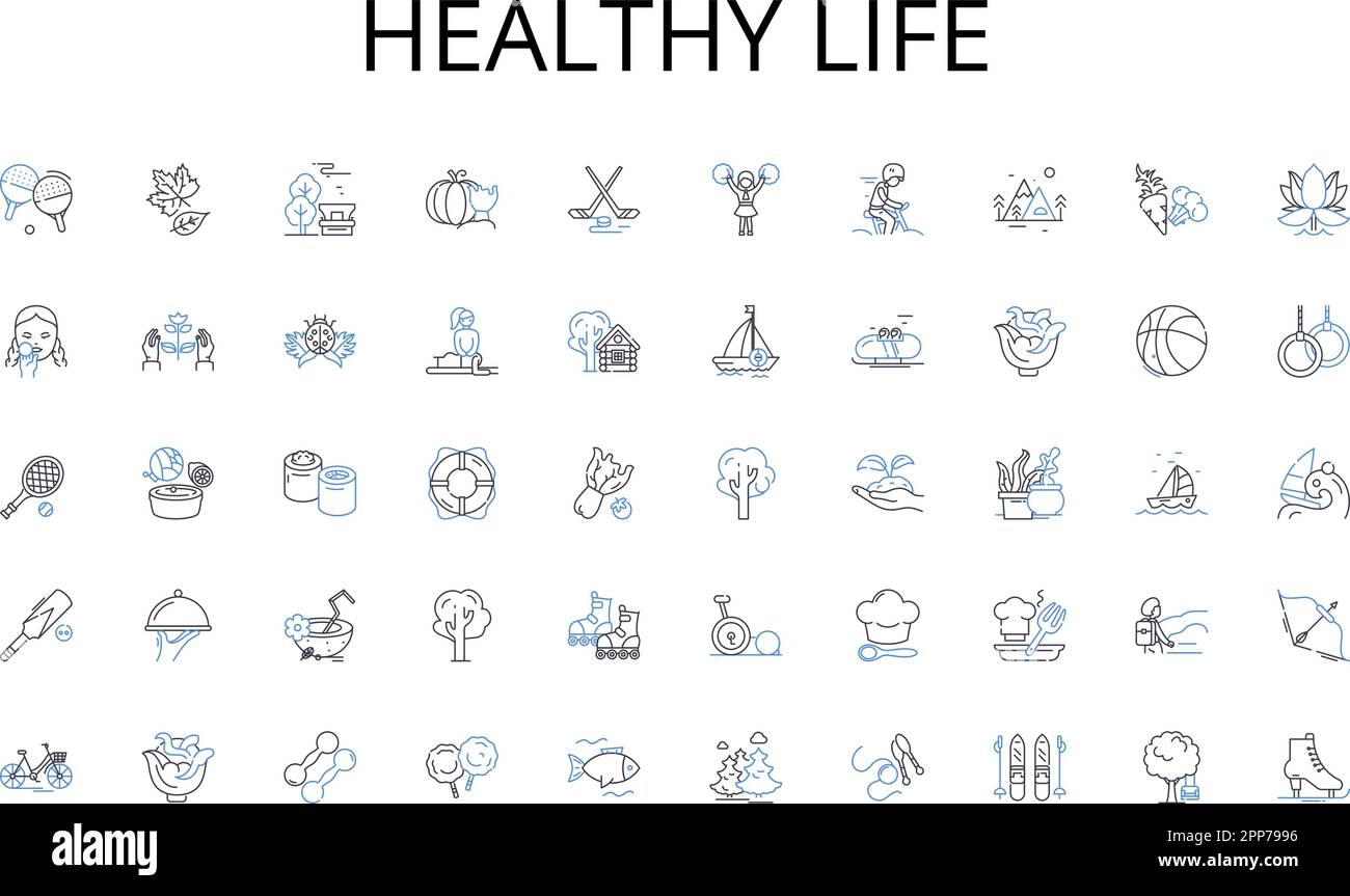 Healthy Life Line Icons Kollektion. Markt, Forschung, Umfrage, Analyse, Daten, Ziel, Konsumentenvektor und lineare Darstellung. Trends, Erkenntnisse Stock Vektor