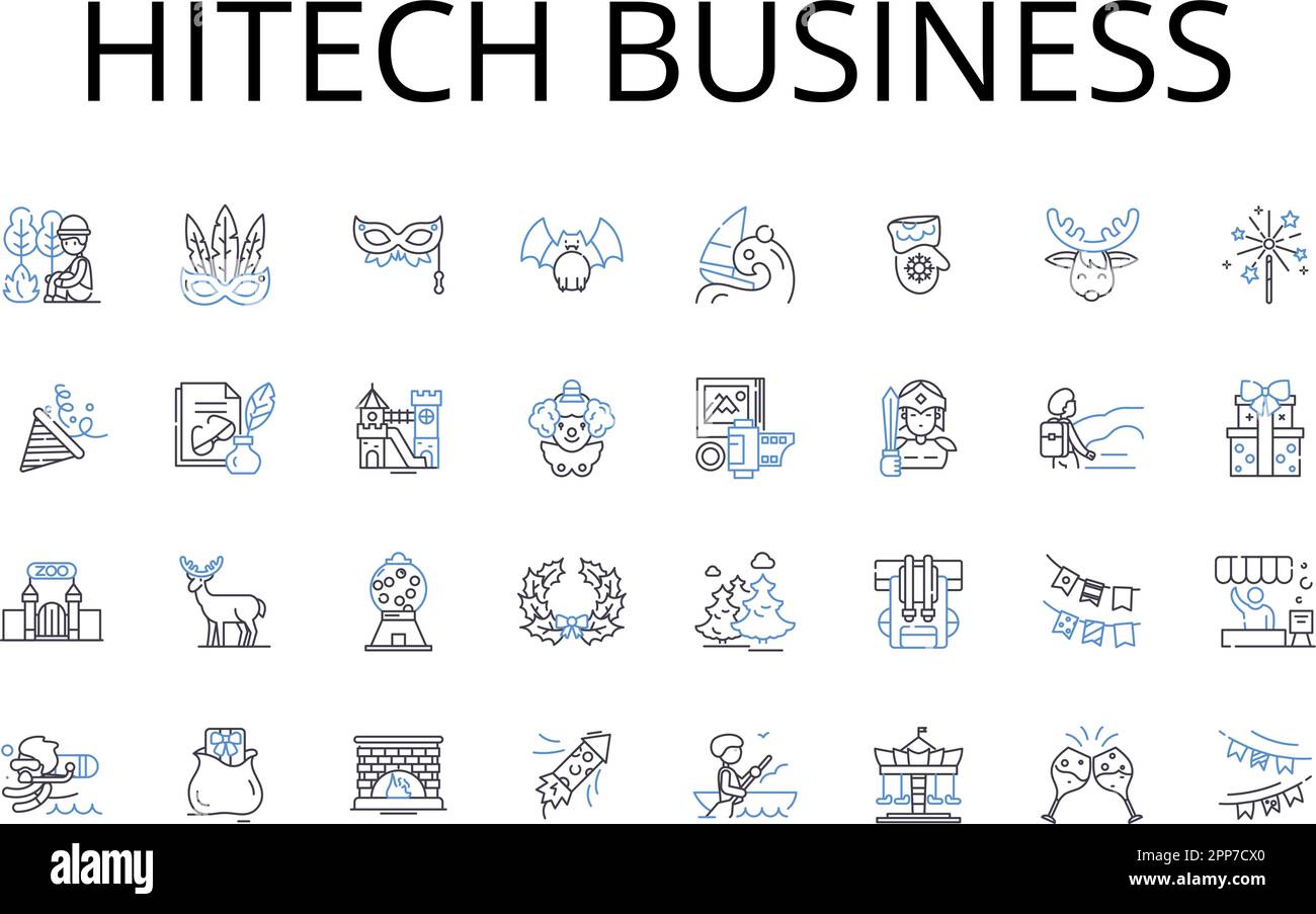 HITECH Symbolsammlung für Geschäftsbereiche. Technologieunternehmen, Digital Venture, modernes Unternehmen, Innovationsunternehmen, innovatives Unternehmen, Technisches Startup Stock Vektor