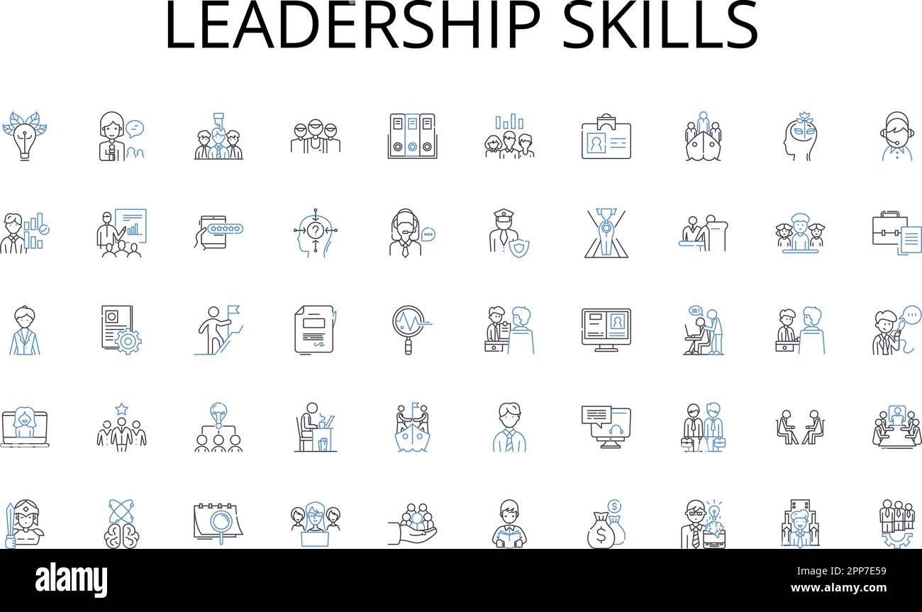 Leadership Skills Line Icons Kollektion Marketing, Werbung, Werbung, Branding, Kampagne, Transport, Vertriebsvektor und linear Stock Vektor