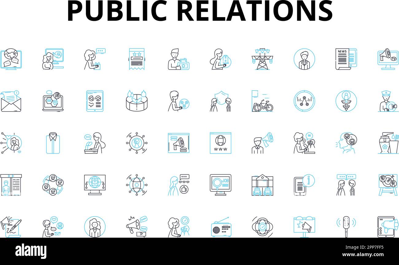 Lineare Public Relations-Symbole festgelegt. Kommunikation, Reputation
