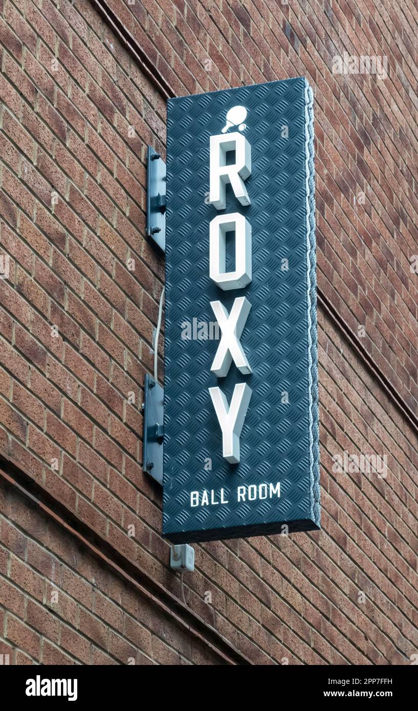 Roxy Ball Room-Schild in Liverpool Stockfoto