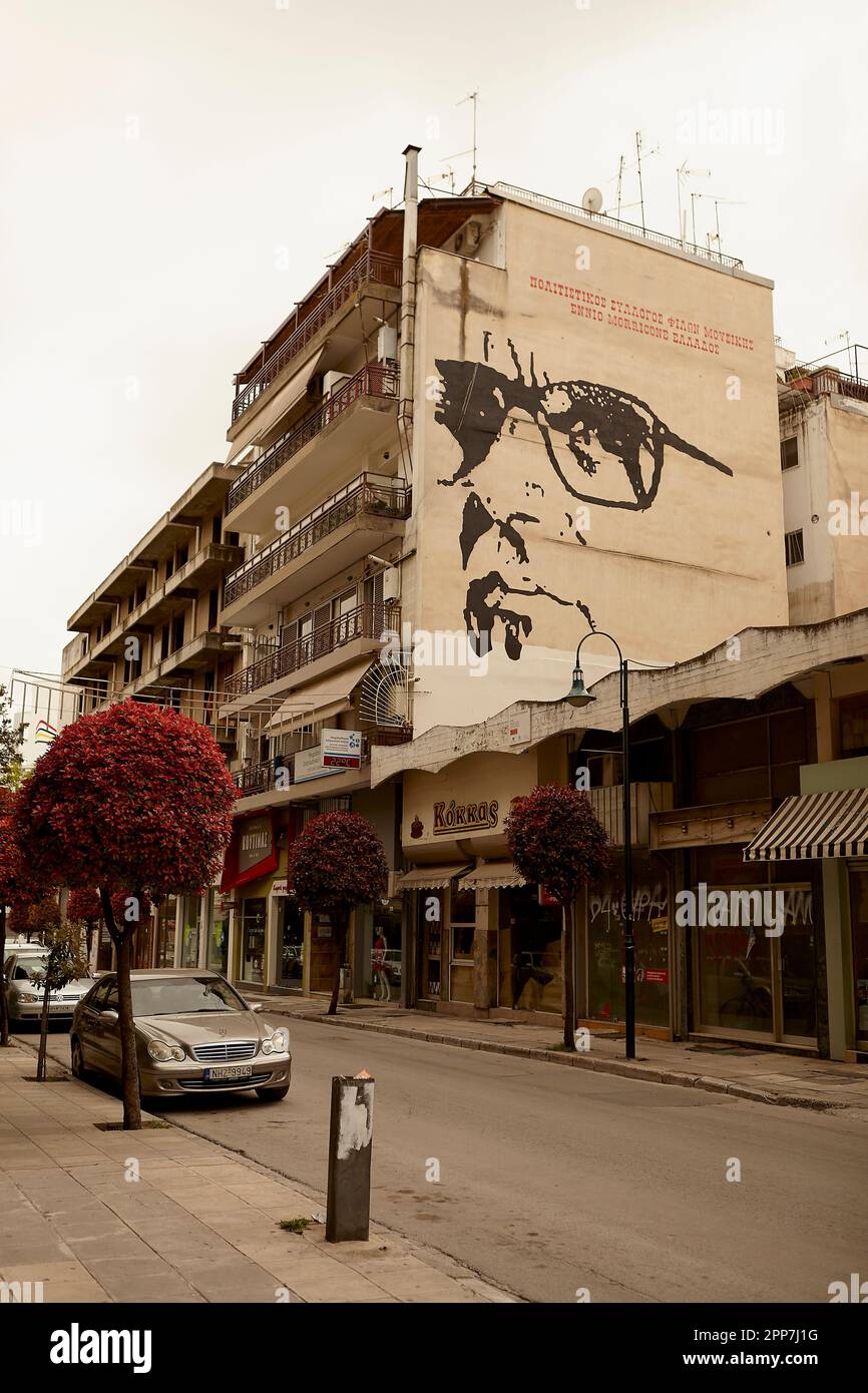 Graffiti von Ennio Morricone in Larisa Griechenland Stockfoto