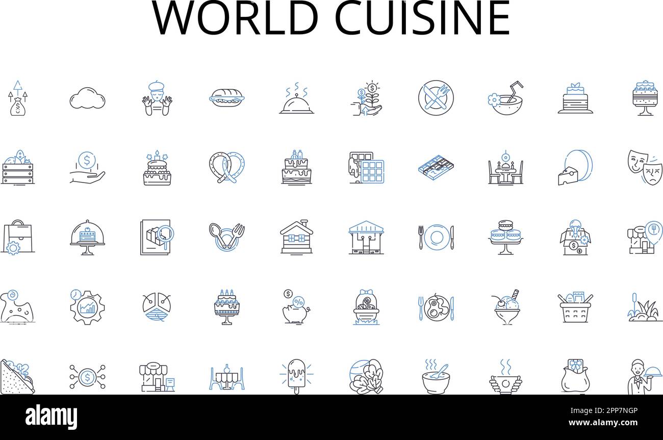 Ikonensammlung der World Cuisine Line. Ersparnisse, Kredite, Investitionen, Einlagen, Kapital, Zinsen, Kreditvektor und lineare Darstellung. Finanzen, Trust Stock Vektor