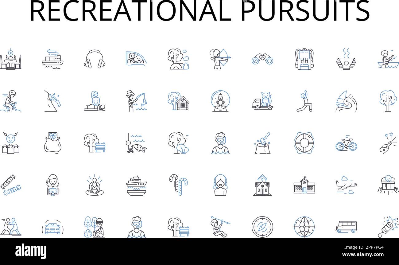 Recreational Pursuit Line Icons Kollektion. Justiz, Verbrechen, Verhaftung, Bestrafung, Prozess, Urteil, Anwaltsvektor und lineare Darstellung. Richter, Beweise Stock Vektor