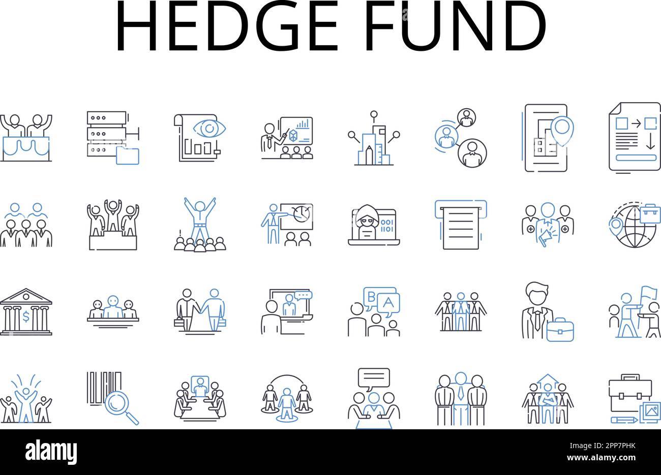 Symbolsammlung für Hedgefonds-Positionen. Vermögensverwaltung, Investmentvehikel, Risikokapital, Angel Investing, Investmentfonds, Private Equity, Asset Stock Vektor