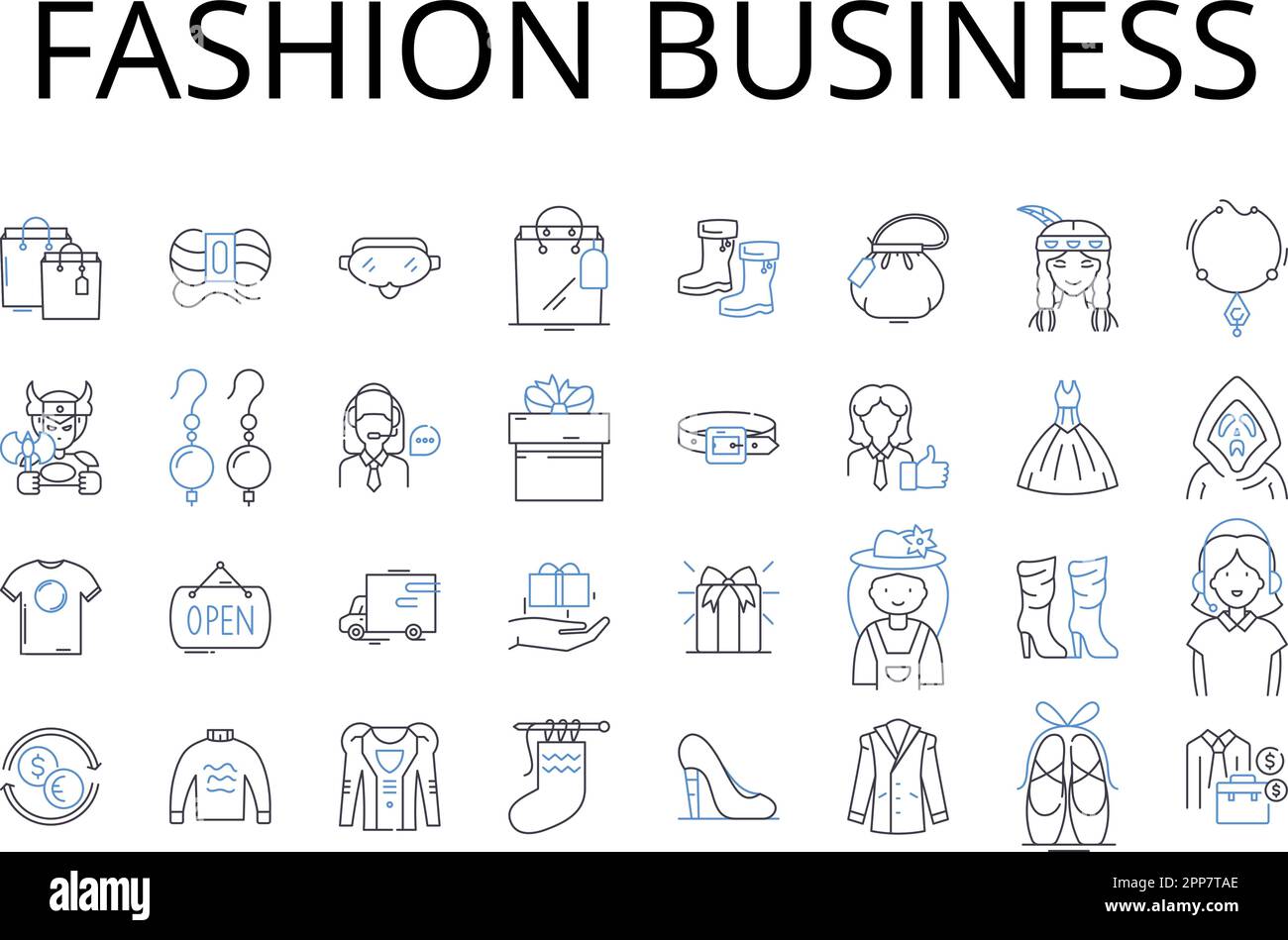 Modekollektion der Business Line Icons. Schönheitsindustrie, Lebensmittelmarkt, Unterhaltungsbranche, Technologiesektor, Automobilindustrie, Reisebranche Stock Vektor