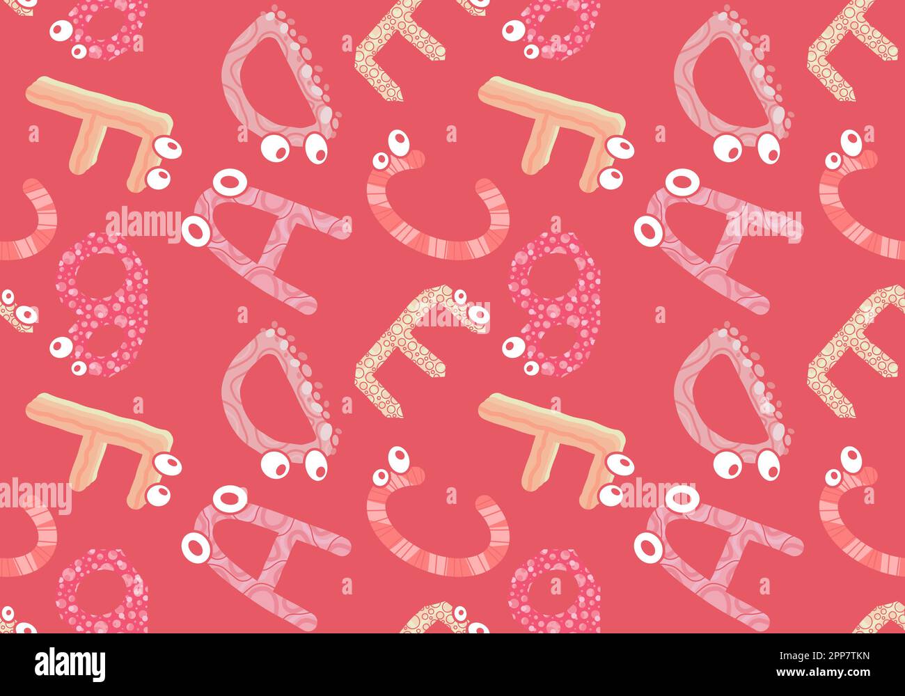 Zeichentrickfilm englische Buchstaben nahtlose Monster mit Augenmuster für Kinderbekleidung und Accessoires, Bettwäsche und Stoffe und Kindergarten-Tex Stockfoto