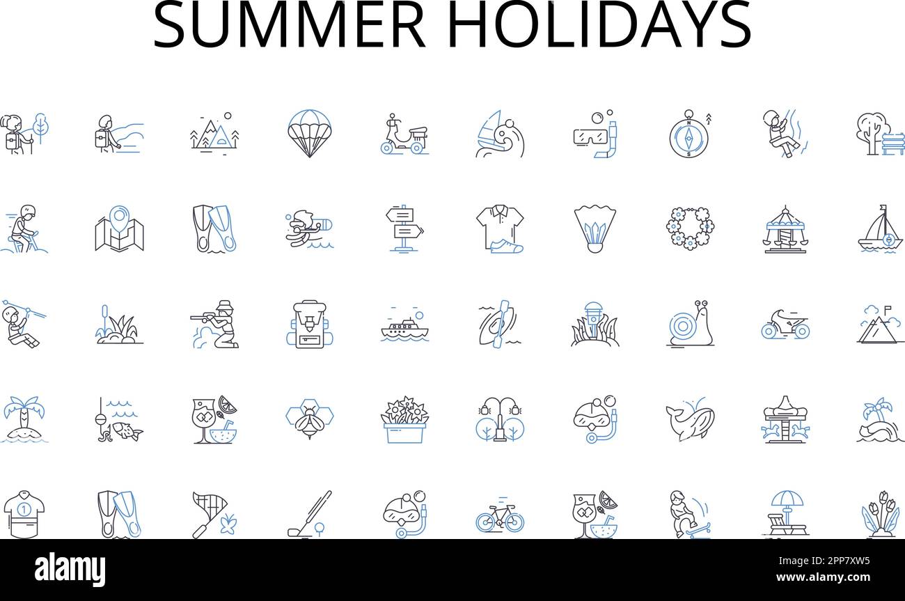 Kollektion mit Symbolen für Sommerferien. Population, Demographische Daten, Vielfalt, Aufzählung, Stichproben, Daten, Übersichtsvektor und lineare Darstellung Stock Vektor