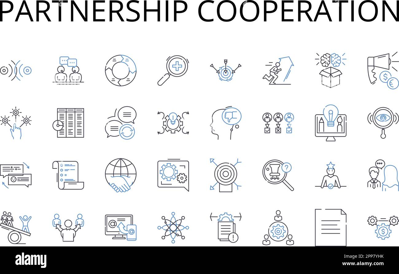 Symbolsammlung für Partnerschaftskooperationen. Vereinbarung, Alliance Union, Bond Link, Zusammenarbeit, Freundschaft, Concord Stock Vektor